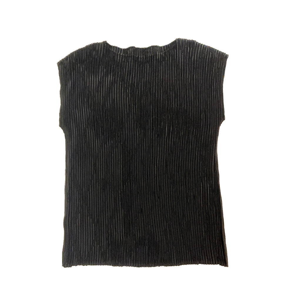 Lafayette 148 NY Dolman Blouse Top Shirt Black Pleated Cap Sleeve Plisse Boat M - Picture 7 of 10